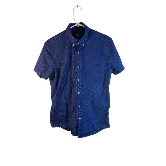 American Eagle Blouse Women's Small Blue Button Up Short Sleeve Cotton - Picture 1 of 10